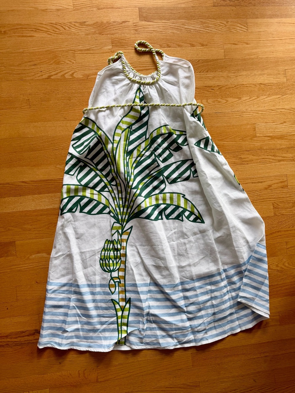Farm Rio White & Green Banana Leaf Print Maxi Dress with Rope Belt xxs - Picture 2 of 5